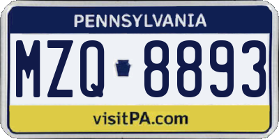 PA license plate MZQ8893