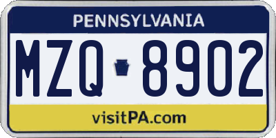 PA license plate MZQ8902