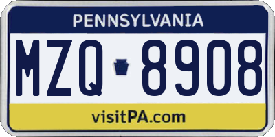 PA license plate MZQ8908