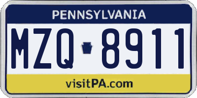 PA license plate MZQ8911