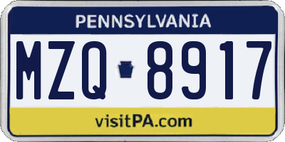 PA license plate MZQ8917