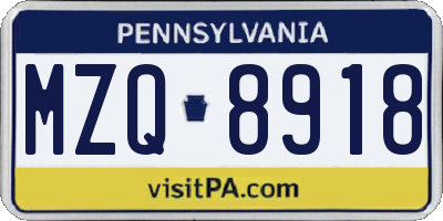 PA license plate MZQ8918