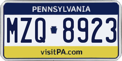 PA license plate MZQ8923