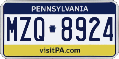 PA license plate MZQ8924