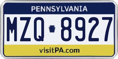PA license plate MZQ8927