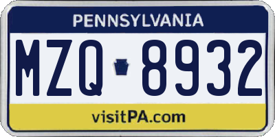 PA license plate MZQ8932