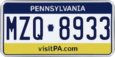PA license plate MZQ8933