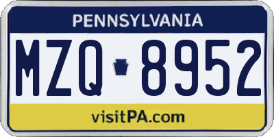 PA license plate MZQ8952