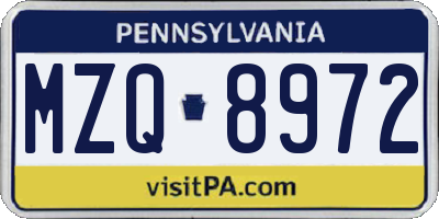 PA license plate MZQ8972