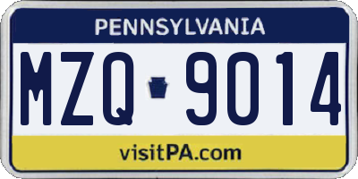 PA license plate MZQ9014