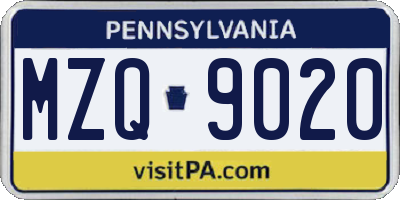 PA license plate MZQ9020