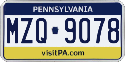 PA license plate MZQ9078