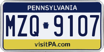 PA license plate MZQ9107
