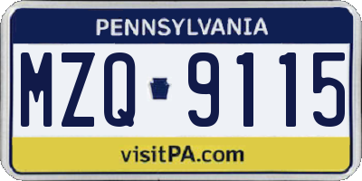 PA license plate MZQ9115