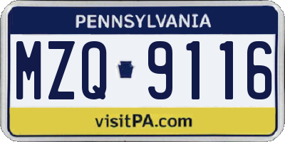 PA license plate MZQ9116