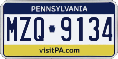 PA license plate MZQ9134