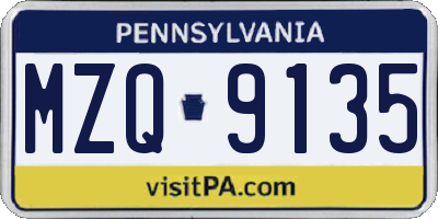 PA license plate MZQ9135