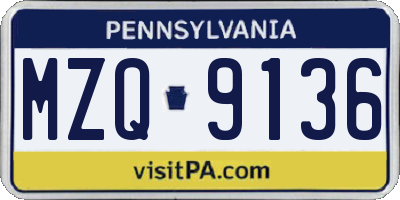 PA license plate MZQ9136