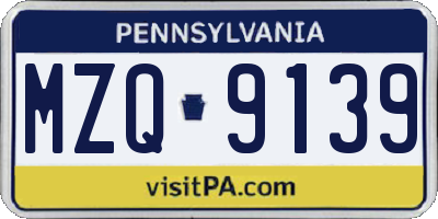 PA license plate MZQ9139