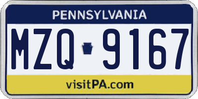 PA license plate MZQ9167