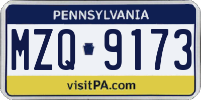 PA license plate MZQ9173