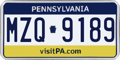 PA license plate MZQ9189
