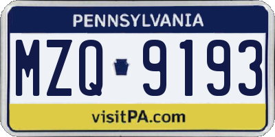 PA license plate MZQ9193