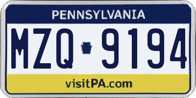 PA license plate MZQ9194