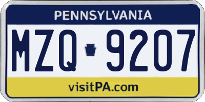 PA license plate MZQ9207