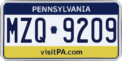 PA license plate MZQ9209