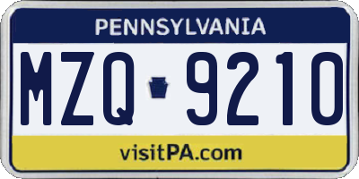 PA license plate MZQ9210