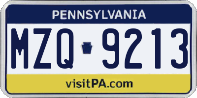 PA license plate MZQ9213