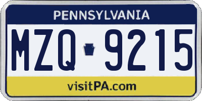 PA license plate MZQ9215