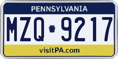 PA license plate MZQ9217