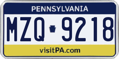 PA license plate MZQ9218