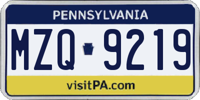 PA license plate MZQ9219