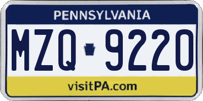 PA license plate MZQ9220