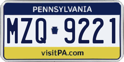 PA license plate MZQ9221