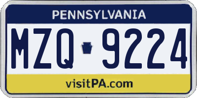 PA license plate MZQ9224