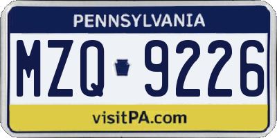 PA license plate MZQ9226