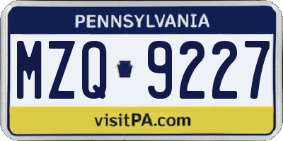 PA license plate MZQ9227