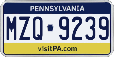 PA license plate MZQ9239