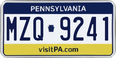 PA license plate MZQ9241