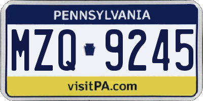 PA license plate MZQ9245