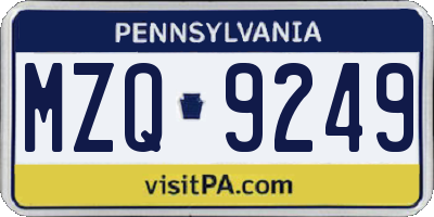 PA license plate MZQ9249