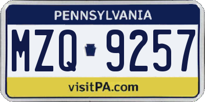 PA license plate MZQ9257