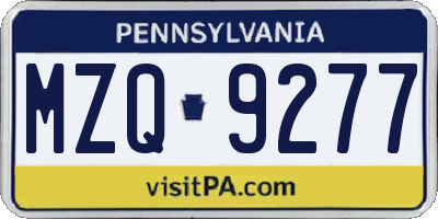 PA license plate MZQ9277