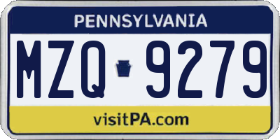 PA license plate MZQ9279