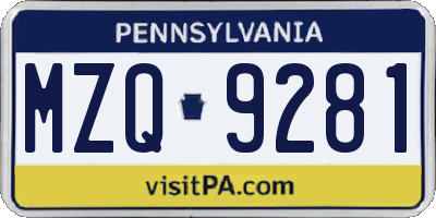 PA license plate MZQ9281