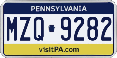 PA license plate MZQ9282